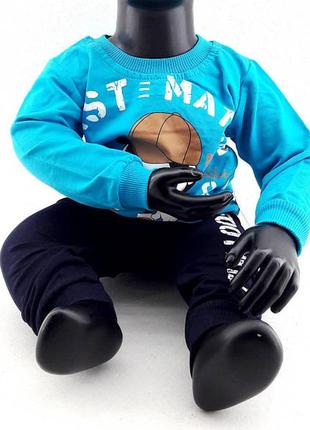 Дитячий спортивний костюм 9, 12 місяців туреччина теплий на байку для хлопчиків блакитний1 фото