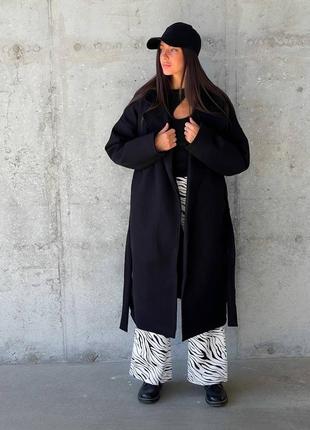 Чорне жіноче кашемірове пальто3 фото