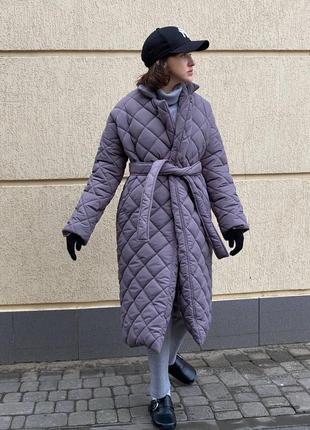 Акция! женское лиловое стеганое пальто