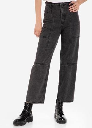 Серые джинсы straight с высокой посадкой2 фото