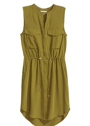 Оливковое платье-рубашка h&m 2