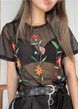 Топ блуза сетка вышивка zara