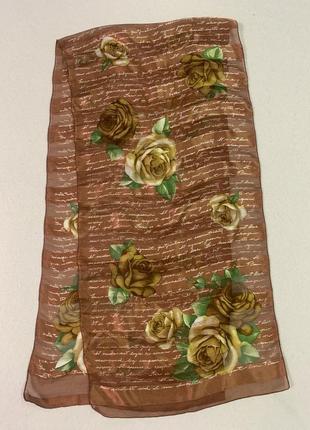Шёлковый шарфик с цветочным принтом розы3 фото