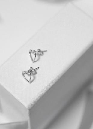 Срібні сережки, сердечка, мінімалізм2 фото