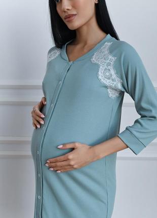 👑vip👑 нічна сорочка для вагітних і годуючих матусь халатик для вагітних і годуючих в рубчик х мереживом2 фото