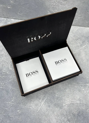 Подарочный набор boss (мужской кожаный ремень + мужской кожаный  кошелек)
