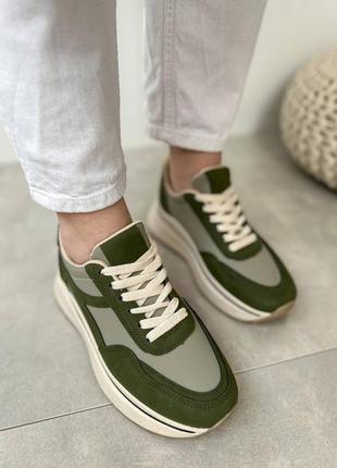 Легкие, удобные и качественные кроссовки цвета хаки7 фото