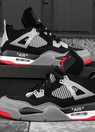 Чоловічі кросівки nike air jordan retro 4 black grey red3 фото