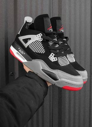 Мужские кроссовки nike air jordan retro 4 black grey red5 фото