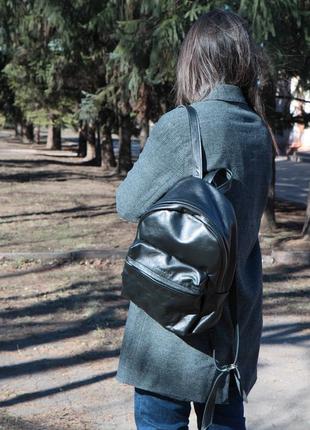Кожаный городской рюкзак (стёганый) чёрный1 фото