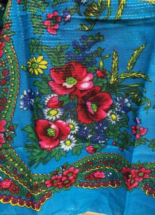 Синий платок шарф с цветочным принтом2 фото
