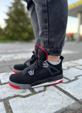 Женские кроссовки nike air jordan retro 4 black red2 фото