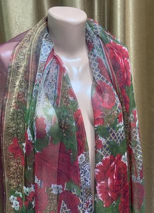 Красивейший большой палантин платок шарф парео с нежными розами3 фото