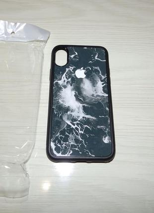 Чехол tpu+glass для iphone x / xs logo  мрамор3 фото