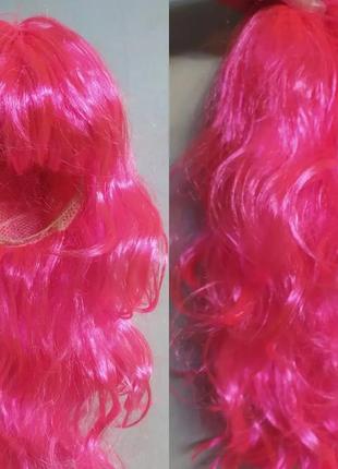 Перука маскарадна рожеве яскраве хвилясте волосся+подарунок5 фото