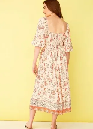 Новое! красочное натуральное цветочное платье-миди макси с объемными руквами/ платье-миди4 фото