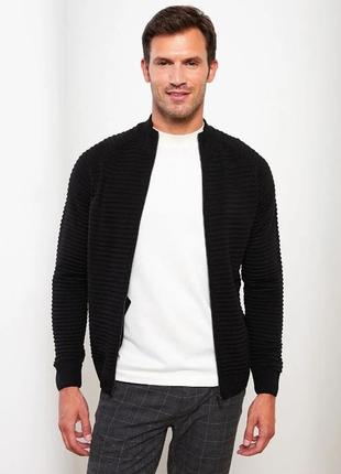 Черная мужская кофта lc waikiki/лс вайкікі рельефной вязки, на молнии, с карманами. турция