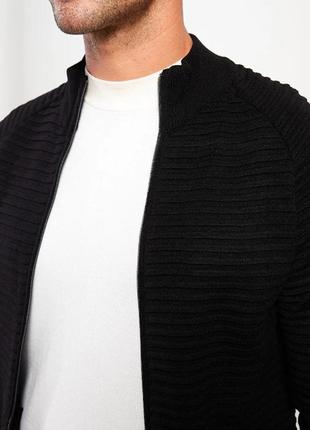 Черная мужская кофта lc waikiki/лс вайкікі рельефной вязки, на молнии, с карманами. турция2 фото