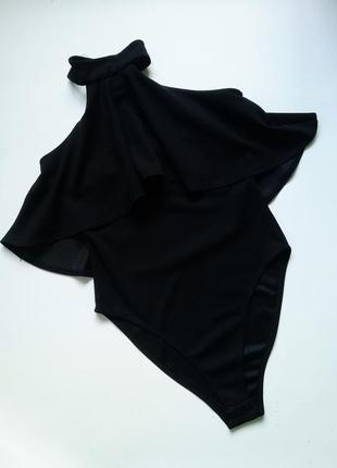 Черный боди комбидресс с воланом и чокером р.42-44