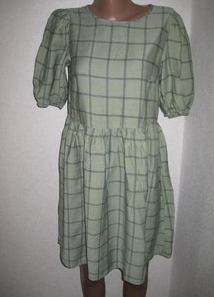 Зеленое вискозное платье в клетку vila р-р евро 36