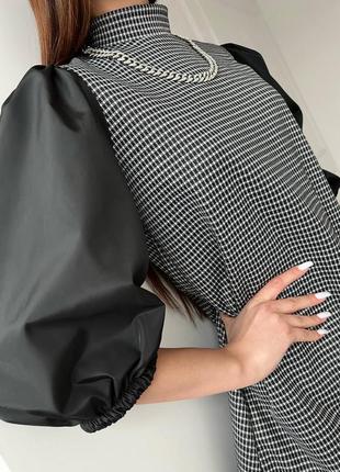 Платье черное однотонное турецкий трикотаж свободного кроя миди с пышными короткими рукавами качественное стильное5 фото