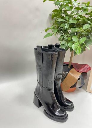 Екслюзивні чоботи з італійської шкіри та замші жіночі6 фото