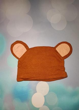 Шапочка с ушками доя малыша хлопковая трикотажная шапка