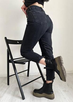 Базовые черные джинсы, высокая талия, коттон8 фото