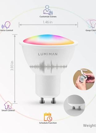 Умная лампочка lumiman gu10, 6 упаковок для синхронизации музыки, работает с alexa и google assistant2 фото