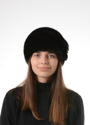 Зимняя меховая норковая шапка с цветочком