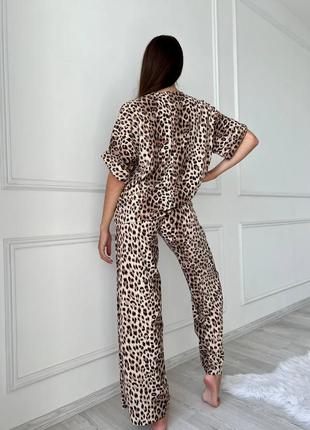 Пижама женская леопардовая футболка оверсайз штаны свободного кроя на высокой посадке качественная трендовая2 фото