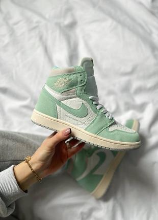 Кросівки nike air jordan 1 retro white green1 фото