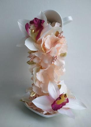 Паряща чашка сувенір декор подарунок подарок статуетка квіти орхідеї