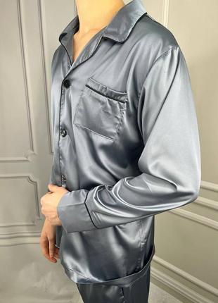 Мужская шелковая пижама. рубашка на пуговицах и штаны