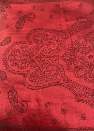 Тёплый плотный палантин шарф с орнаментом турецкий огурец цвет вишня, красно-бордовый5 фото