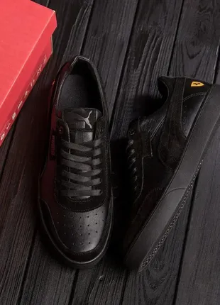 Мужские кожаные кроссовки в стиле puma ferrari smash black10 фото