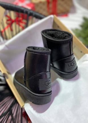 Ugg mini black leather, шкіряні уггі на хутрі, кожаные угги на меху8 фото