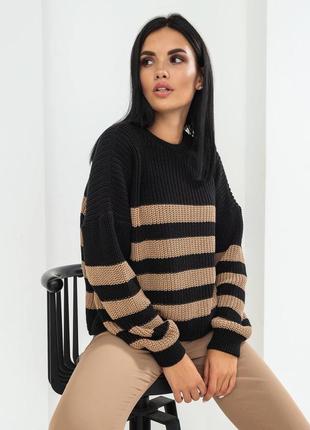 В‘язаний джемпер светр з бавовни у смужку