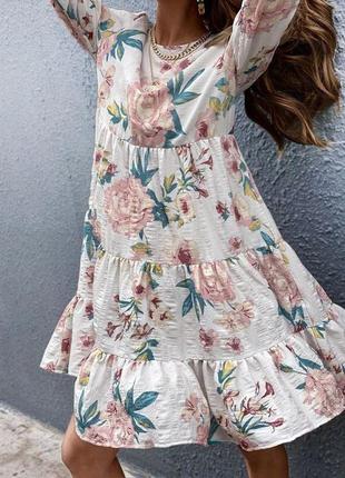 Платье с валанами в цветочный принт