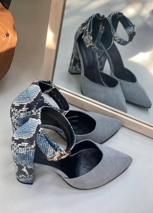 Эксклюзивные туфли из натуральной итальянской кожи и замша женские на каблуке4 фото