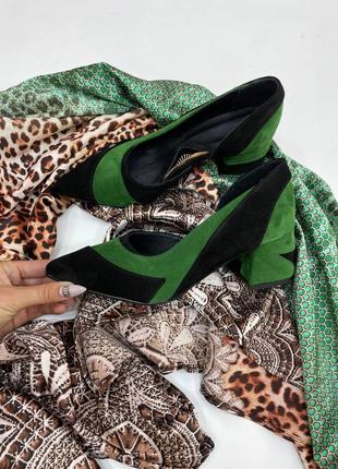 Эксклюзивные туфли из натуральной итальянской кожи и замша женские на каблуке9 фото