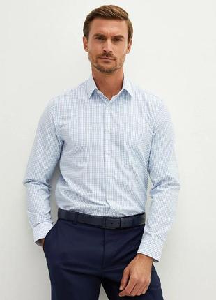 Белая мужская рубашка lc waikiki/лс вайкики с карманом, в голубую клетку. фирменная турция