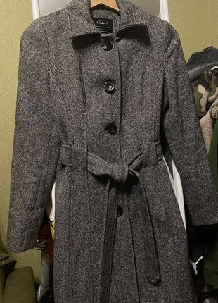 Серое шерстяное пальто под пояс colins1 фото