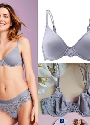 Бюстгальтер сірий на косточках без поролону з мереживом tchibo