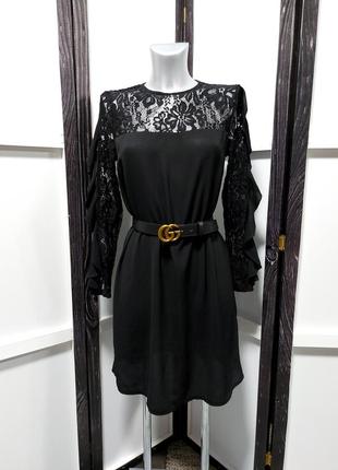 Чорна сукня з мереживом плаття вільного крою черное платье свободного кроя с кружевом 42 44 распродажа розпродаж