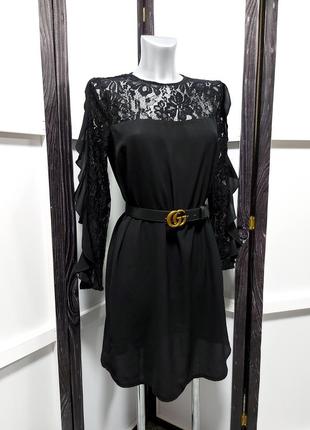 Чорна сукня з мереживом плаття вільного крою черное платье свободного кроя с кружевом 42 44 распродажа розпродаж2 фото