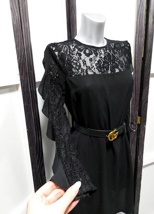 Чорна сукня з мереживом плаття вільного крою черное платье свободного кроя с кружевом 42 44 распродажа розпродаж3 фото
