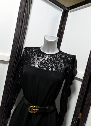 Чорна сукня з мереживом плаття вільного крою черное платье свободного кроя с кружевом 42 44 распродажа розпродаж4 фото