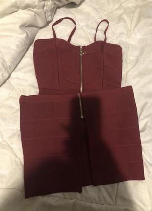 Бандажное утягивающее платье винного цвета размер с,цена:1500🔥
