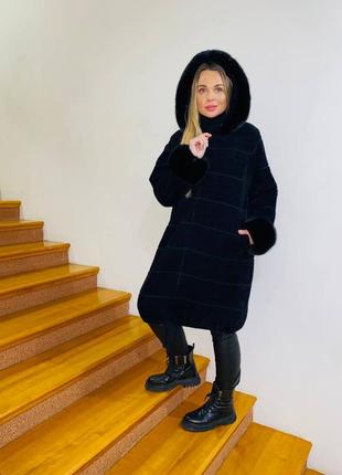 Пальто альпака туреччина 🇹🇷 люкс якість хутро на капюшоні та рукавах5 фото
